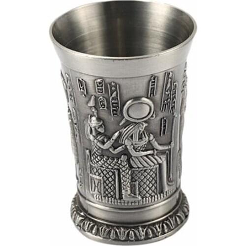 1pcs Egypt Myth Retro Copper Cup Bronze 3D Relief Wine Liquor Spirits Shot Glass Cleopatra Rameses Ra Shot Antique Glasses