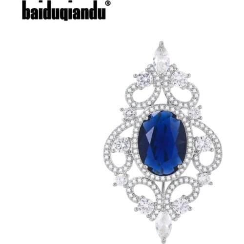 Baiduqiandu Brand New Arrival Wonderful Art Deco Blue Oval CZ Cubic Zirconia Crystal Brooch Pins