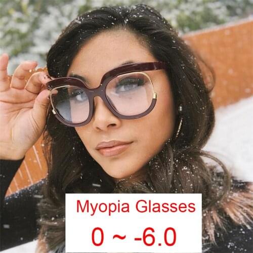 Blue Filter Myopia Glasses Woman 0 to -6.0 Computer Office Eyewear Reduce Fatigue Square Oversized Eyeglasses Frame Graduation