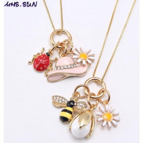 MHS.SUN summer style cute bee diy pendant necklace girls flower charming necklace gold color kids chain jewelry birthday gift