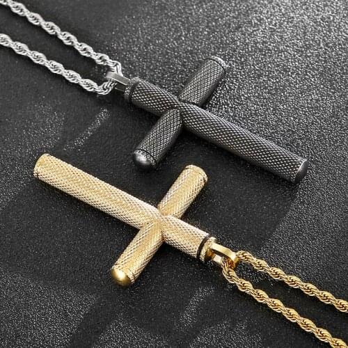 Religious Cross Pendant Necklace for Men Women Fashion 60CM Chain Black Stainless Steel Jewelry Gfts Suppliers Wholesale