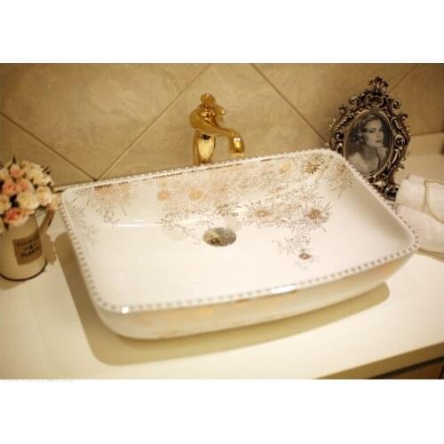 Hot Rectangular shape Europe style chinese washbasin sink Jingdezhen Art Counter Top ceramic bathroom sink ceramic sink
