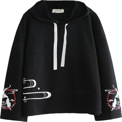 Japan Style Cartoon Print Casual Pullover Hoodies Women 2020 Autumn Winter Hooded Sweatshirt Harakuju Girly Loose Female Basic