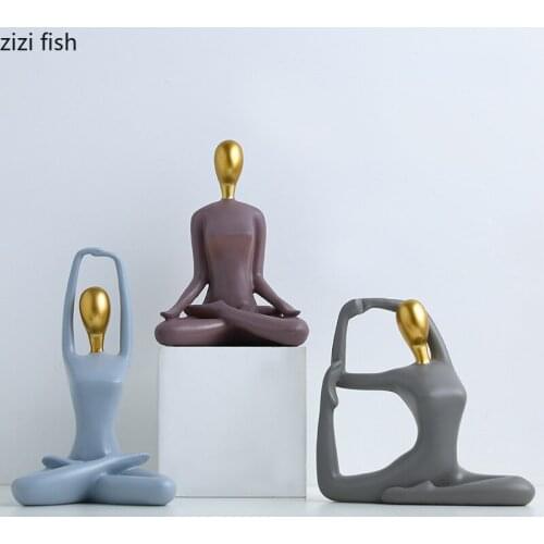 Gilded Yoga Character Statue Ornaments Decorative Abstract Figure Statuette Crafts Home Decoration Accessories for Living Room