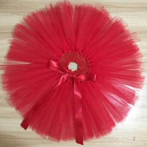 Purtulle Red Fluffy Tutu Skirt for Girls Crochet Waistband Tutus Baby Girls Birthday Party Skirt Photo Props Halloween Costume
