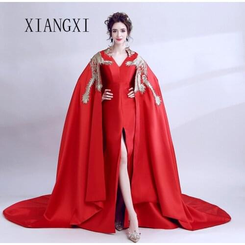 Robe de soiree Red Mermaid Evening Dresses With Jacket 2020 Satin Long Evening Dress Formal Party Gowns Evening Dresses Vestidos