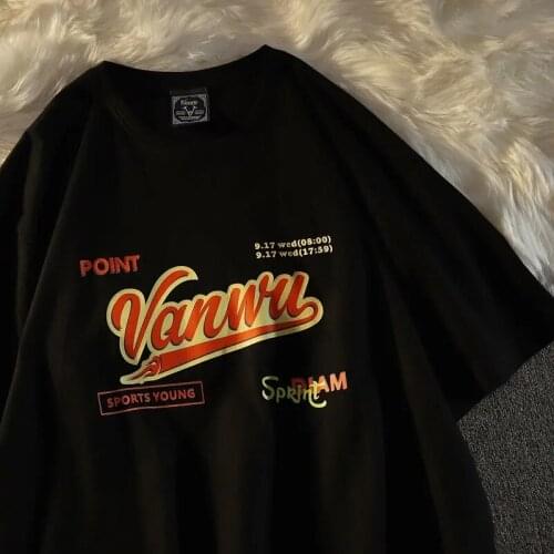 Pure cotton retro park street bacon T-shirt male and female students Korean loose top summer round neck Harajuku short-sleeved