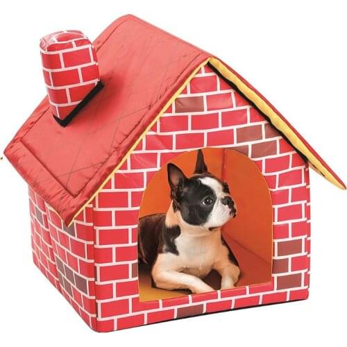 Warm Indoor Soft Dog Kennel with Chimney Pet Large House Simulation Brick Doggy