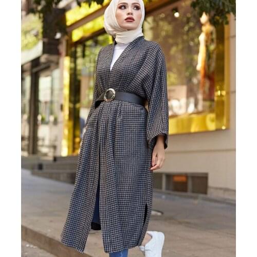 TUGBA Female Arched Cap Kimono Gray Cardigan İslamic Muslim clothes for ladies casual spring summer Muslim turkish