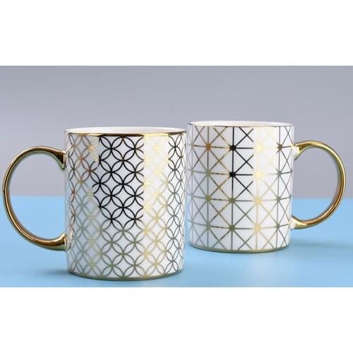 Creative Nordic Ins Ceramic Mug Personality Geometry Water Cup Gold Handle Office Couple Coffee Cup