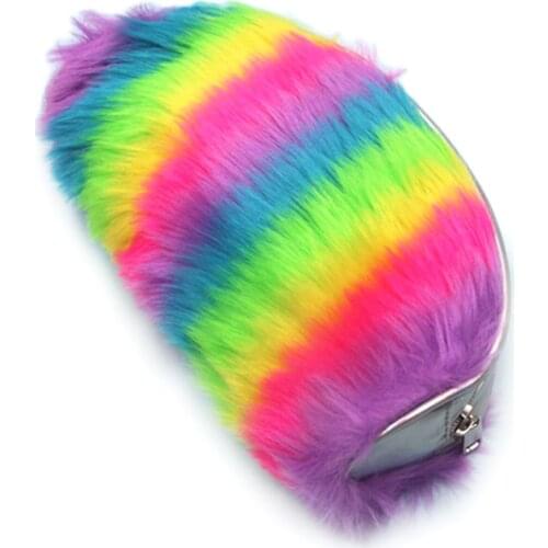 Creative Rainbow Color Plush Pencil case Multifunctional Cosmetic Pencil Stationery Storage Bag DU55