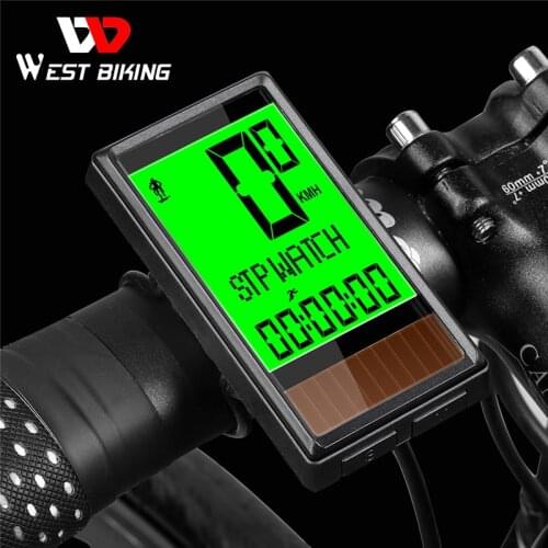 WEST BIKING Bike Computer Wireless Solar Energy Cycling Odometer Speedometer Multifunction Bicycle Stopwatch with 5 Languages