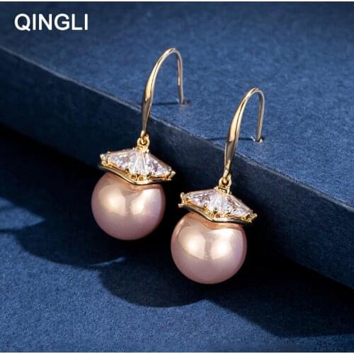 High Quality Zircon Pearl Earrings for Women Noble Elegant Small Hook Drop Earring Popular Jewelry Wedding Matte Pearl Earrings