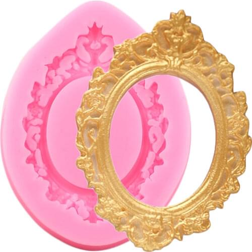 Mirror Frame Silicone Mold Relief Chocolate Fondant Molds Cupcake Topper Cake Decorating Tools DIY Baking Mould Candy Resin Moul