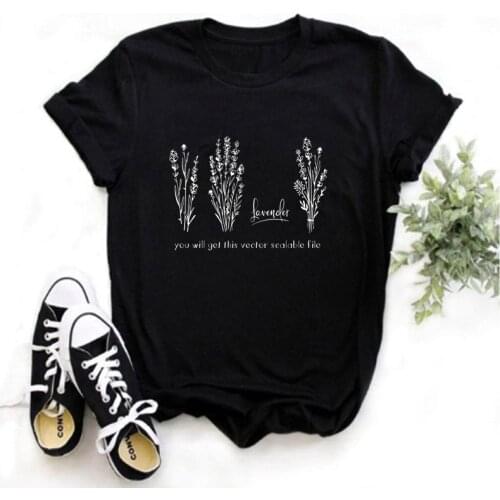 LINNA womens T-shirt plant flower printing short-sleeved womens T-shirt casual top womens basic T-shirt