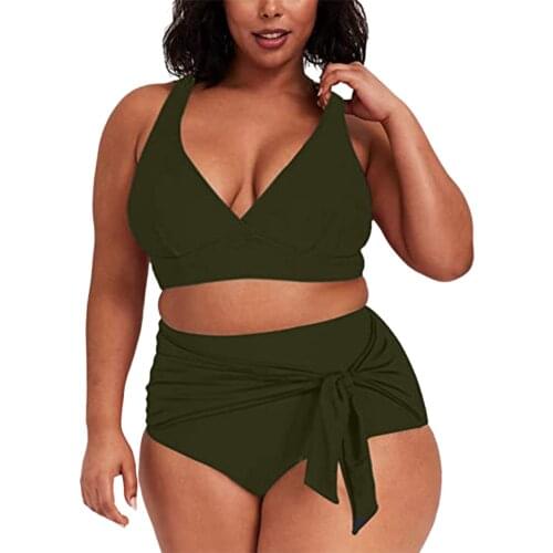 Womens Swimsuit Bandeau Bandage Swimwear Beach Bathing Suit High Waist Bikinis Solid Split Two-piece Suits Summer Bathing Suit