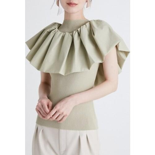 Japan Style O Neck Ruffles Knitted Tops Women Elegant Design Removable Diagonal Shoulder Pullovers Office Ladies Sweaters Female