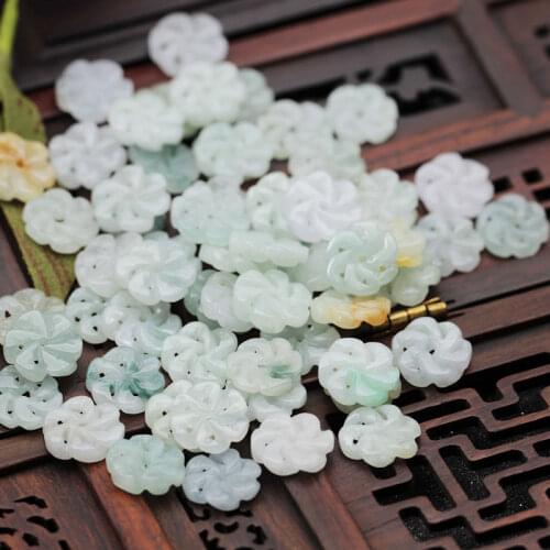 Womens Jade Pendant necklace Myanmar type A Emerald Round button Hollow carved Burma Jadeite DIY earring Jewelry Accessories