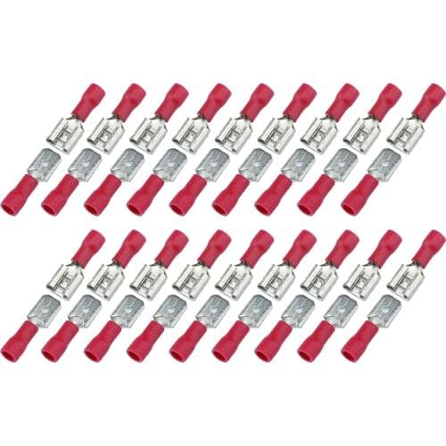 100pcs FDD 1.25-250 MDD1.25-250 6.3mm Red Female + Male Spade Insulated Electrical Crimp Terminal Connectors Wiring Cable Plug