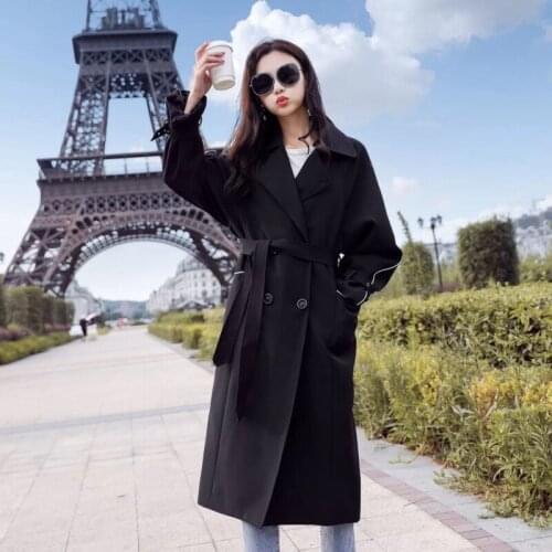 2020 The New Autumn Female Korean Fashion Coat Casual Double Breasted Simple Classic Loose Mid-length Elegant Woman Trench Coats