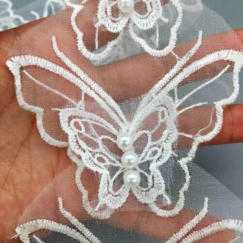 20x Butterflies Vintage Pearl Lace Trim Embroidered Wedding Dress Veil Ribbon Applique Trimmings Sewing DIY Craft New