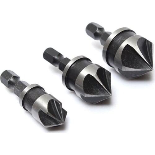 3pcs 5 Flute Countersink Drill Bit HSS 82 Degree Point Angle Chamfer Chamfering Cutter 1/4" Round Shank For Power Tool