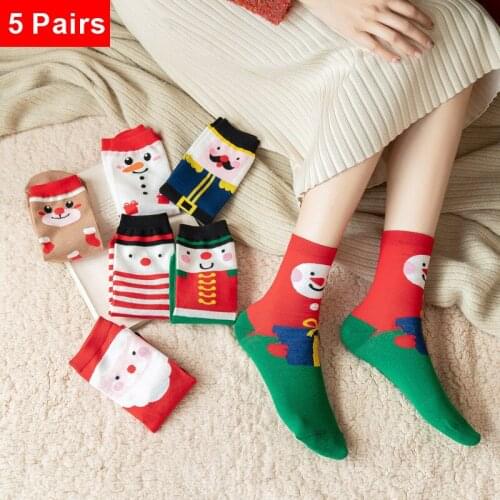 5 pairs of womens cotton Socks Fashion ladies long tube warm sock Home Decorations Winter New Year Christmas Stockings Gifts