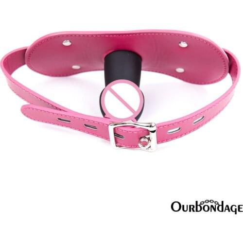 Ourbondage PU Leather Strap Muzzle Rubber Dildo Mouth Gag Belt Bondage Mask Erotic Sex Toys For Men and Women Couples