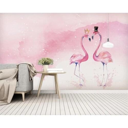 Beibehang Customize new modern Nordic style pink couple flamingo kids room background wallpaper papel de parede 3d papier peint