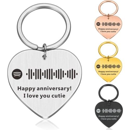 Personalized Music Spotify Code Keychain for Boy Girl Stainless Steel Keyring Custom Laser Engrave Spotify Code Jewelry