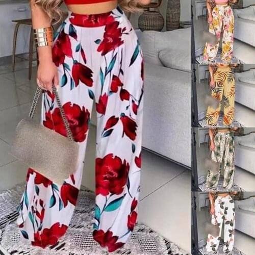 Wide Leg Trousers Leaf Print Wide Leg Pants for Beach Women Pants Wide Leg Trousers Leaf Print Wide Leg Pants for Beach