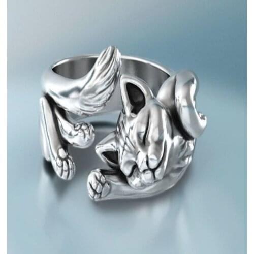 CANZE Alloy Kitty Adjustable Ring Punk Hiphop Vintage Cat Totem Ring