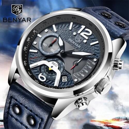 BENYAR Mens Chronograph Classic Luxury Quartz Wristwatch Sports Waterproof Mens Watch Top Brand Relogio Masculino