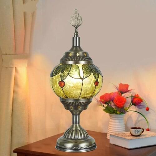 D15cm Turkish Mosaic Table Lamp Vintage Art Home Deco Desk Lamp Desk Decoration Gold Colored Glass Lampshade Bedroom Lighting