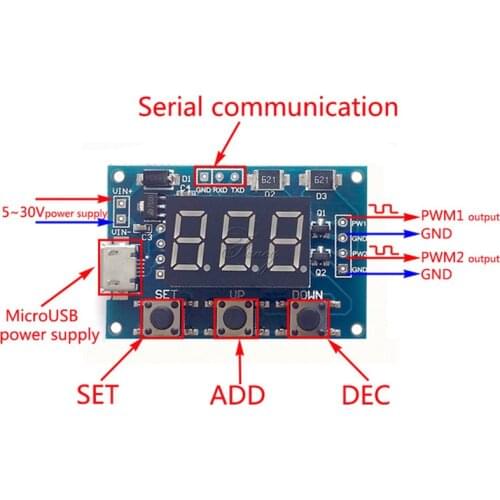 PWM Generator 2 Channel Digital LED Duty Cycle Pulse Frequency Board Module Micro USB 5V Power Independent DC 5-30V