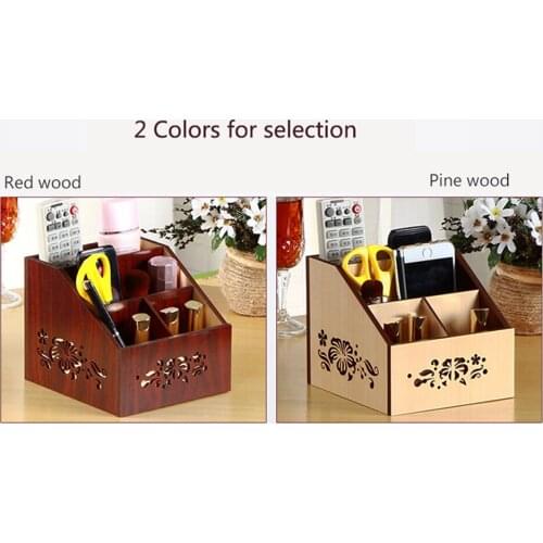 Wooden Small Storage Box 4 Slot Pen Pencil iPhone Caddys Office Stationery Remote Control Holder Desk Stationery Organizer