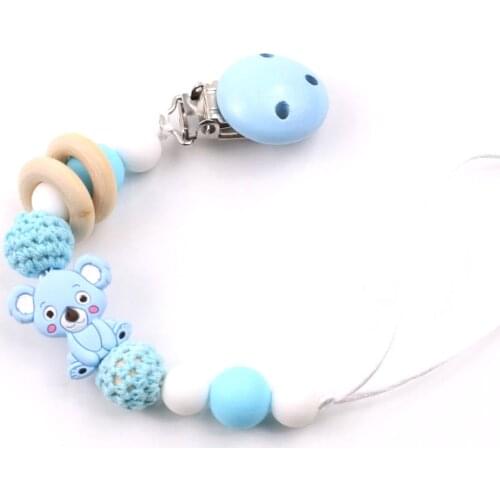 Koala baby pacifier clip holder silicone pattern wooden baby pacifier chain bisphenol A free child holder gift