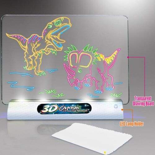 3D Kid Light Drawing Pad Doodle Board Drawing LED Glow Drawing Board Through Surface Stand 4 Fluorescent Markers With 3D Glasses