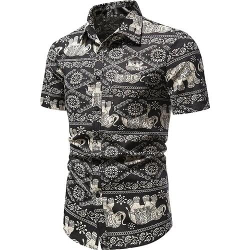 Men Short Sleeve Hawaiian Shirt 2021 Fashion Ethnic Print Beach Shirts Men Streetwear Harajuku Casual Shirt Male Camisa Hombre