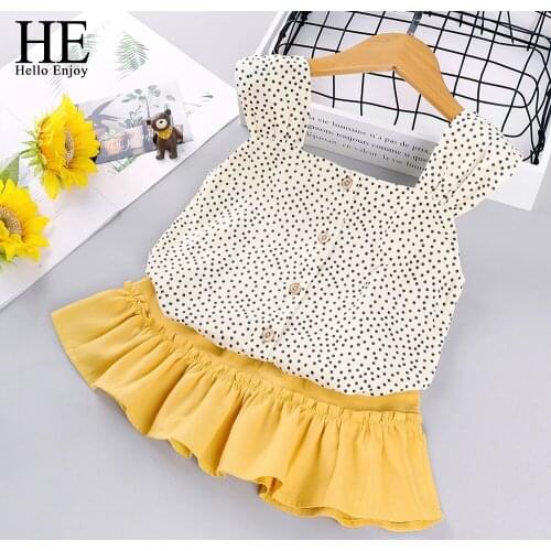HE Hello Enjoy Girls Clothing Sets 2020 New Summer Kids Fashion Polka Dot T-shirt and Casual Skirt 2Pcs Outfits Children Clothes