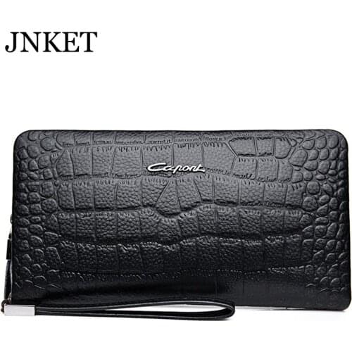 JNKET Crocodile Pattern Clutch Wallet Cow Leather Mens Clutch Bag Leisure Handbag Large Capacity Zipper Clutch Long Wallet