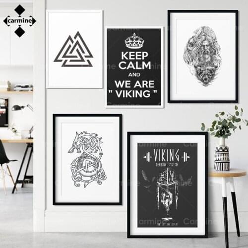 Viking Ship Poster and Print Valknut Symbol Quote Classic Painting On Canvas Art Wall Nordic Pictures for Living Room Home Decor