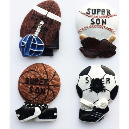 Creative 3D Baseball Rugby Football Basketball Magnets Fridge Magnetic Tourist Souvenir Decoration Articles Handicraft Gifts
