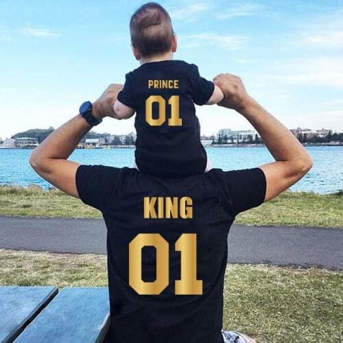 KING PRINCE Print Fashion Cotton Family Matching Clothes Father Son Daughter Kids Clothes Family Look Baby Dad Matching Outfits