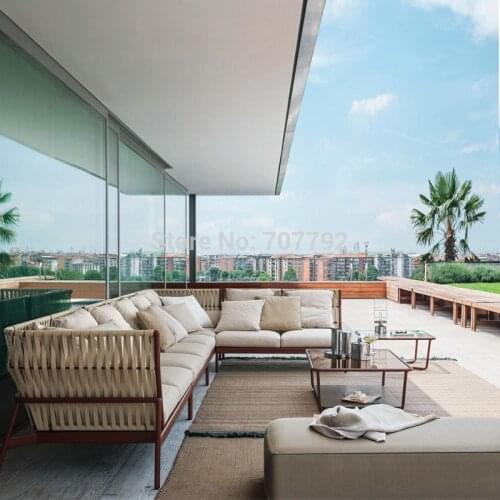 Modular outdoor patio garden woven rope L shaped sofa set furniture