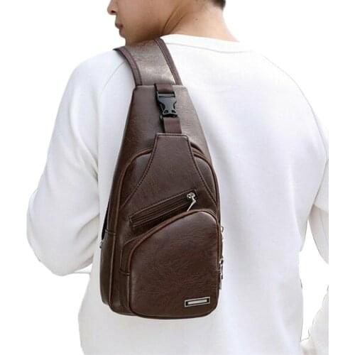 Men Vintage Chest Bag Crossbody Bag with USB Charging Port for Cycling Camping Casual Wear 3 Colors