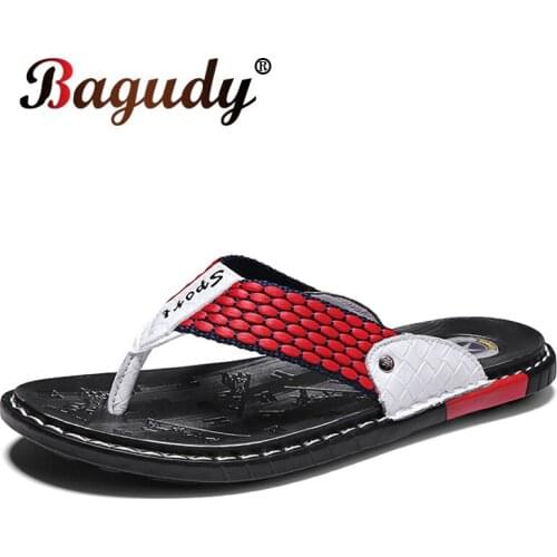 Mens Fashion Design Leather Slippers Summer Outdoor Beach Flip Flops Men Slippers Handmade Casual Shoes Soft Non-slip Slippers