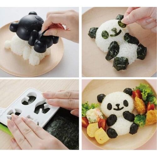 DIY Picnic Kitchen Panda Mold Rice Mold Onigiri Shaper Dry Roasted Seaweed Cutter Set 4 in 1 Bento Accessories