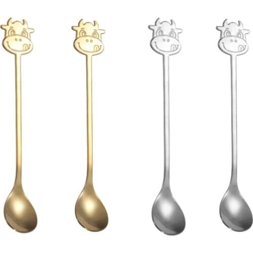 Stainless Steel Cartoon Cow Spoon Kids Cute Cake Coffee Dessert Tea Ice Cream Stirring Spoons Teaspoon Stirring Spoon Gift Spoon