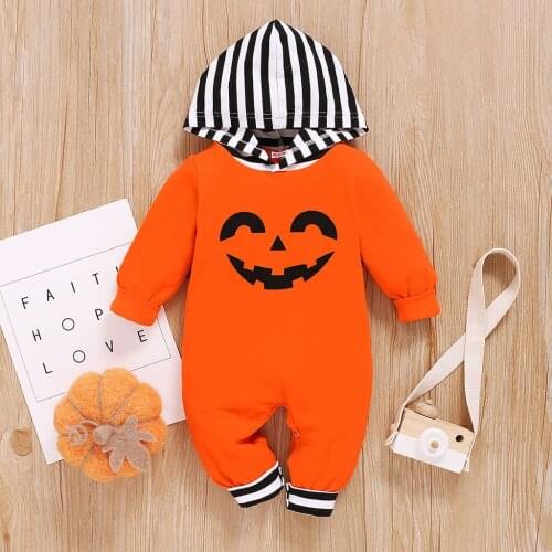 Baby Girl Clothes Baby Boy Clothes For Newborns Newborn Baby Boys Girls Halloween Pumpkin Striped Hoodie Romper Jumpsuits
